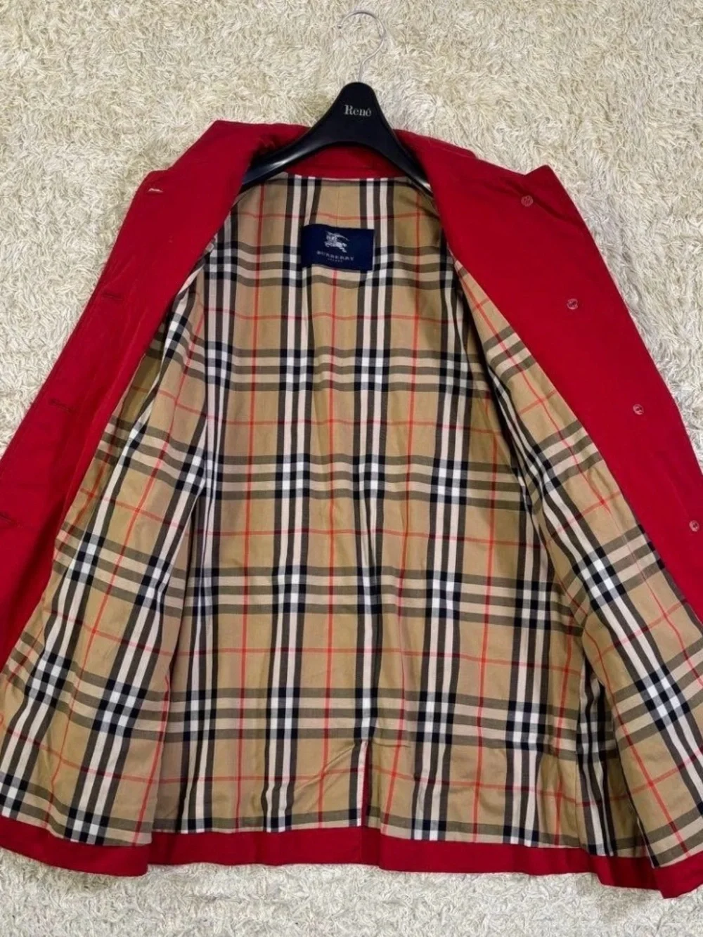 Burberry Red Coat with Signature Nova Check Lining. Trench style - Picture 1 of 14